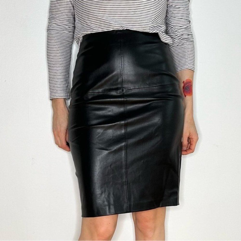 Mango Faux Leather Black Pencil Skirt